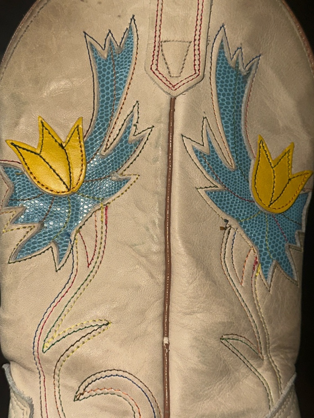 MISS CAPEZIO Tulip Cream Cowboy Boots Vintage SZ 6.5 M USA Made Rainbow Stitched - Picture 16 of 16
